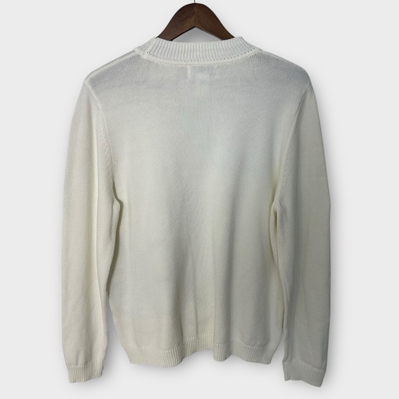 Vintage Cottagecore Floral Beaded Embroidered Ivory Knit Sweater Medium Grandma - Picture 5 of 7